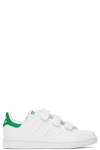 아디다스 키즈 스니커즈 Adidas Kids Kids White &amp; Green Stan Smith Velcro Little Kids Sneakers