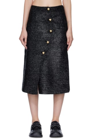 GANNI Black Sparkle Midi Skirt