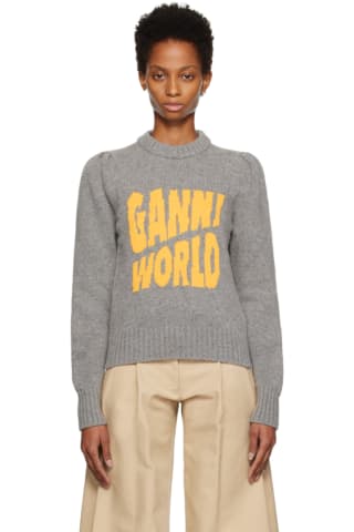가니 울혼방 스웨터 (오마이걸 유아 착용) GANNI Gray Intarsia Sweater,High rise