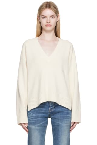 가니 스웨터 GANNI Off-White Embroidered Sweater,Egret