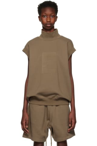 피어오브갓 에센셜 Essentials Brown Mock Neck Vest,Wood