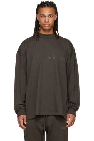 피어오브갓 에센셜 Essentials Gray Flocked Long Sleeve T-Shirt,Off black