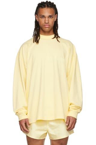 피어오브갓 에센셜 Essentials Yellow Flocked Long Sleeve T-Shirt,Canary