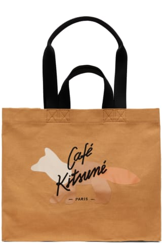 메종 키츠네 토트백 Maison Kitsune Tan Profile Fox Cafe Double Carry Tote,Iced coffee