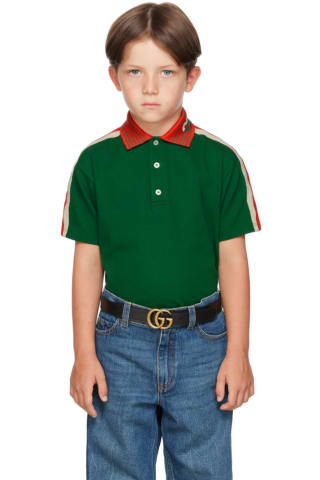 Gucci Kids Green Striped Polo