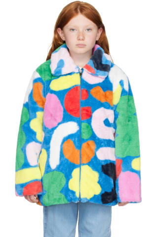 Stella McCartney Kids Blue Abstract Shape Faux-Fur Jacket