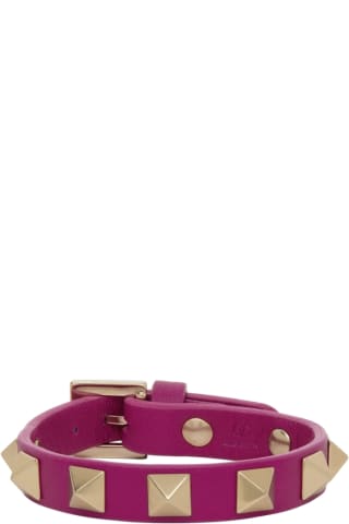 발렌티노 Valentino Garavani Pink Leather Rockstud Bracelet,Rose violet