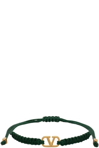 발렌티노 Valentino Green Braided VLogo Bracelet,English Green