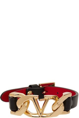 발렌티노 Valentino Black VLogo Chain Bracelet,Black/Red