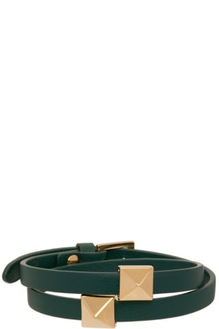 발렌티노 Valentino Green Rockstud Wrap Bracelet,English Green