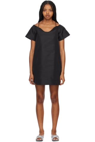가니 퍼프 미니 원피스 GANNI Black Straight Neck Minidress
