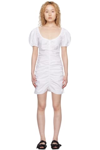 가니 퍼프 미니 원피스 GANNI White Ruched Minidress,Bright White
