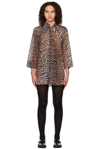 가니 퍼프 미니 원피스 GANNI Brown Leopard Minidress