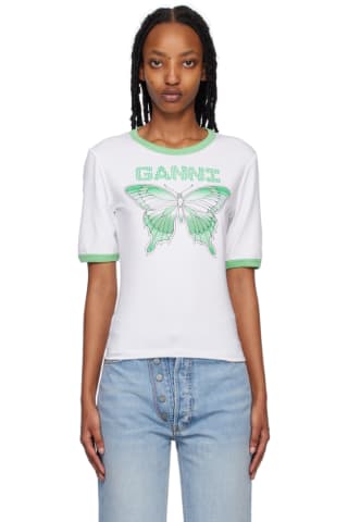 가니 나비 반팔티 GANNI   White Butterfly T-Shirt,Bright white, image