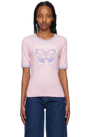 가니 나비 반팔티 GANNI   Pink Butterfly T-Shirt,Light lilac, image