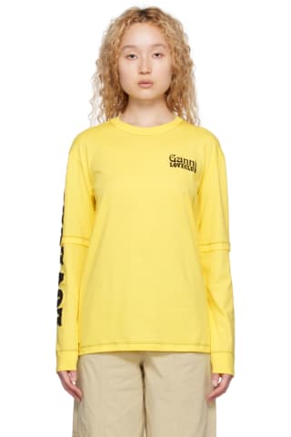가니 티셔츠 GANNI Yellow Layered Long Sleeve T-Shirt,Lemon zest, image