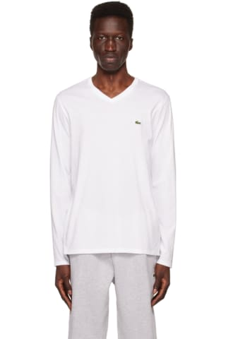 Lacoste White V-Neck Long Sleeve T-Shirt