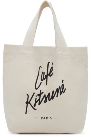 메종 키츠네 Maison Kitsune Off-White Mini Cafe Kitsune Tote,Latte