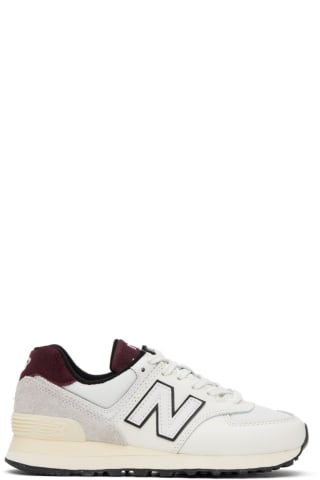 뉴발란스 574 스니커즈 여성용 New Balance White &amp; Burgundy 574 Sneakers,White, image