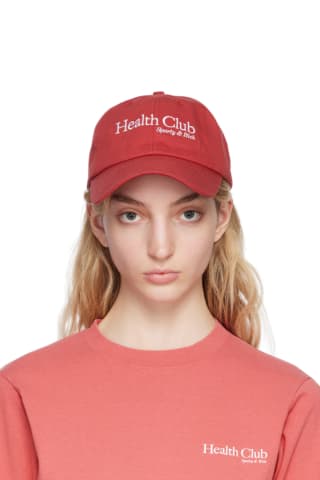 스포티 앤 리치 여성 모자 볼캡 Sporty &amp; Rich Red &amp; White Health Club Cap,Hibiscus