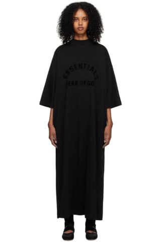 피어오브갓 에센셜 원피스 Essentials Black 3/4 Sleeve Midi Dress,Jet black, image
