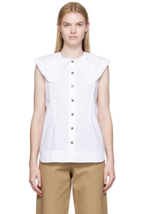 GANNI White Poplin Sleeveless Shirt,Bright White