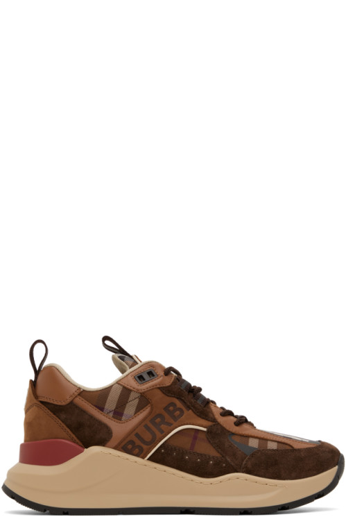 버버리 Burberry Tan Sean Sneakers,Dark birch brown check,image