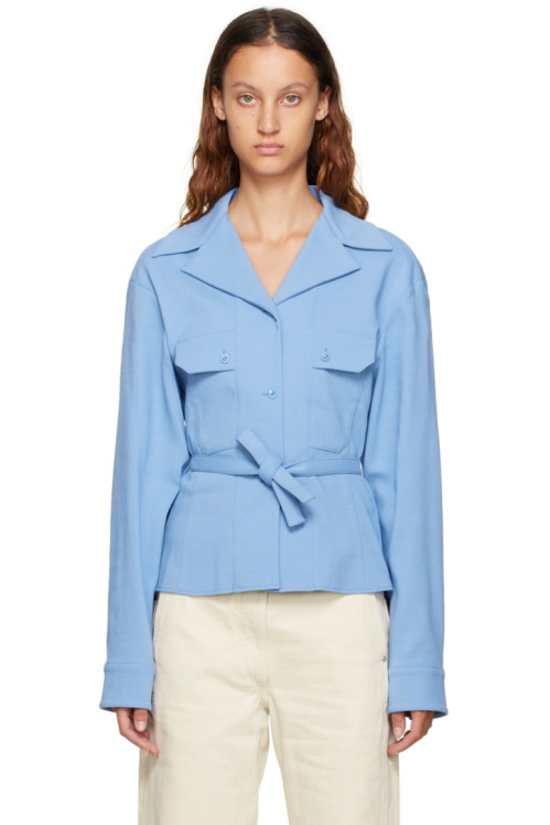 LEMAIRE Blue Convertible Collar Fitted Shirt,Bice blue,image