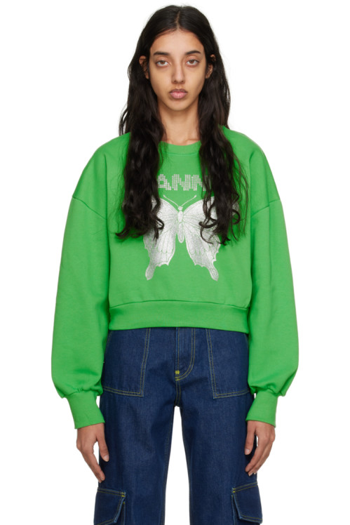 GANNI Green Butterfly Sweatshirt,Kelly Green