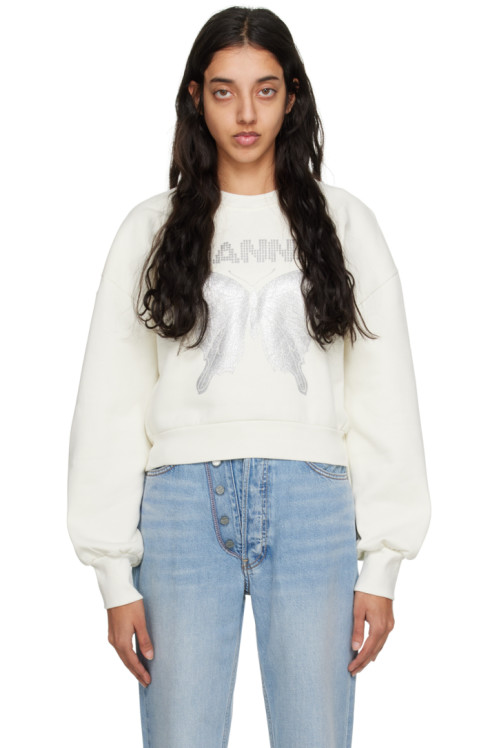 GANNI Off-White Butterfly Sweatshirt,Egret
