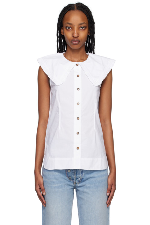 GANNI White Sleeveless Shirt,Bright White