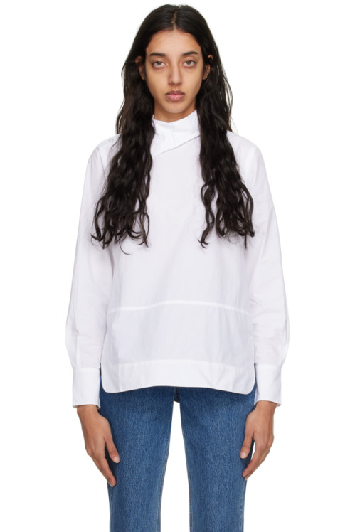 GANNI White Asymmetric Collar Shirt,Bright white,image