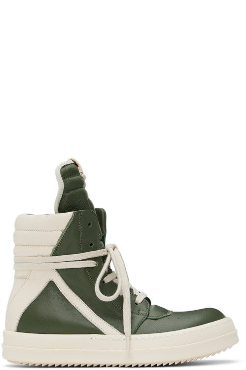 Rick Owens Kids Green & Off-White Geobasket Sneakers