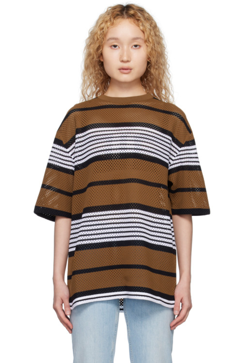 버버리 Burberry Brown Stripe Oversized T-Shirt,Dark birch Brown
