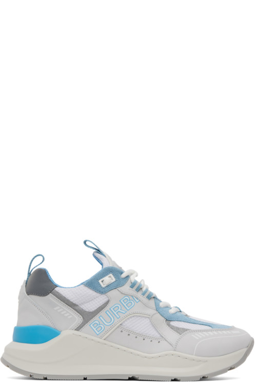 버버리 Burberry White & Blue Print Sneakers,Pale Blue mix,image