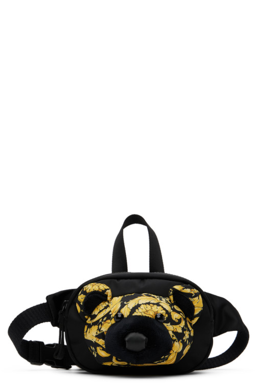 Versace Kids Black Teddy Bear Barocco Belt Bag