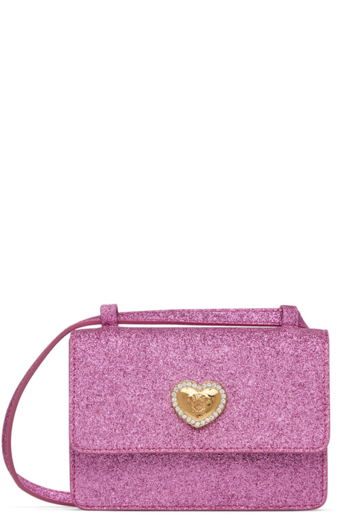 Versace Kids Pink Heart Medusa Crossbody Bag