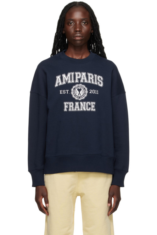 AMI Paris Navy Oversize Sweatshirt,Nautic blue