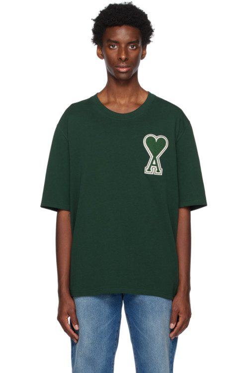 아미 Ami Paris   Green Ami de Coeur T-Shirt,Dark cedar