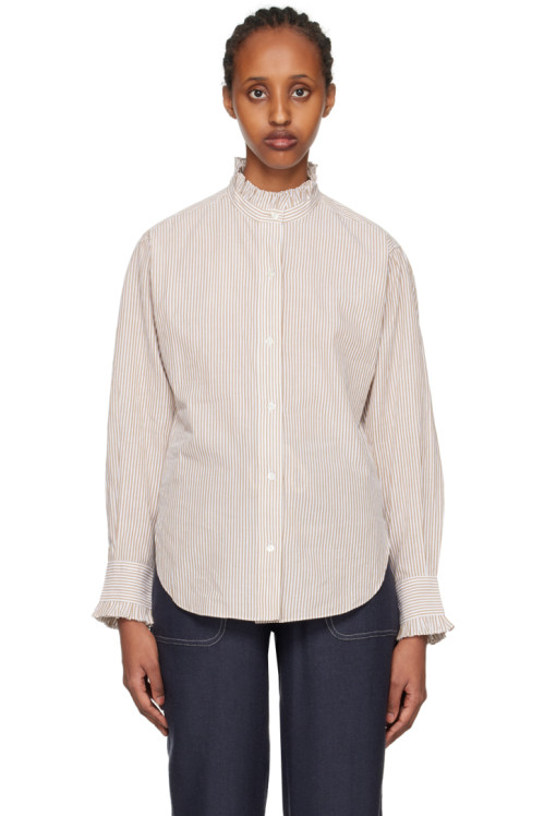 이자벨 마랑 에뚜왈 Isabel Marant Etoile White & Tan Saoli Shirt,Ochre,image