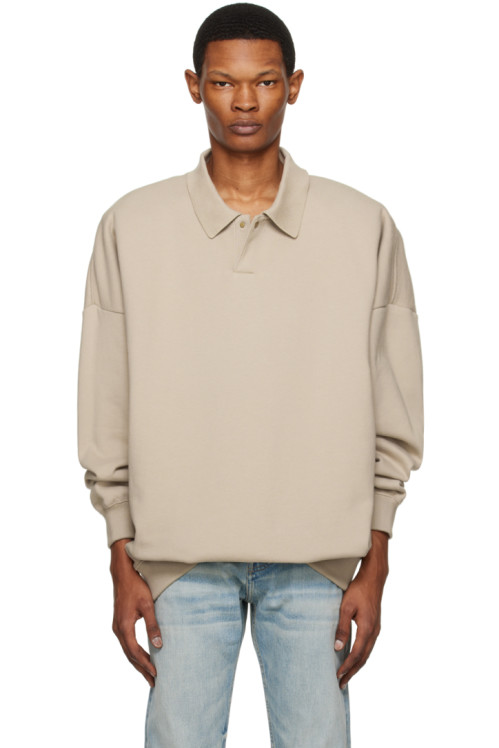 Fear of God Taupe Press-Stud Polo,Dusty beige