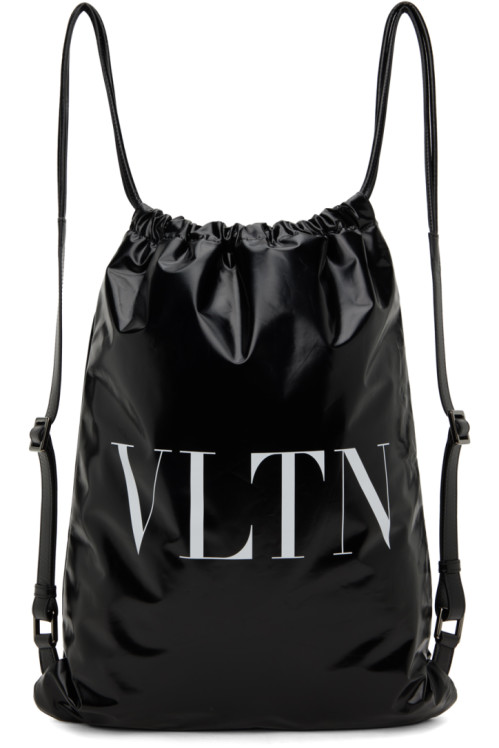 Valentino Garavani Black VLTN Drawstring Backpack