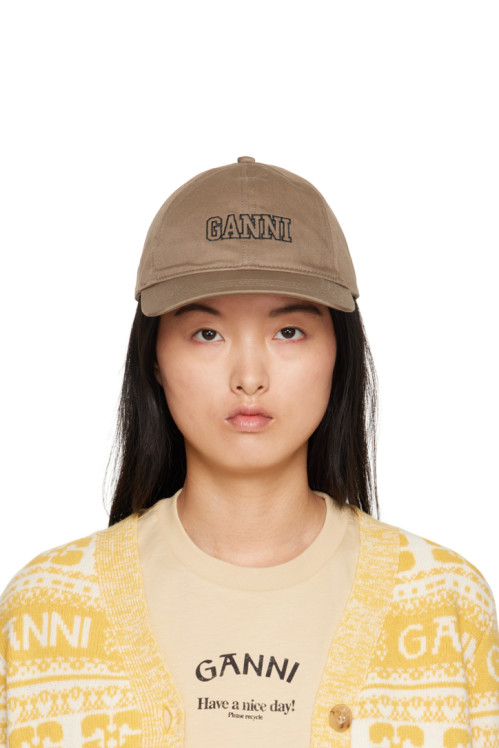 GANNI Taupe Embroidered Cap,파슬 Fossil