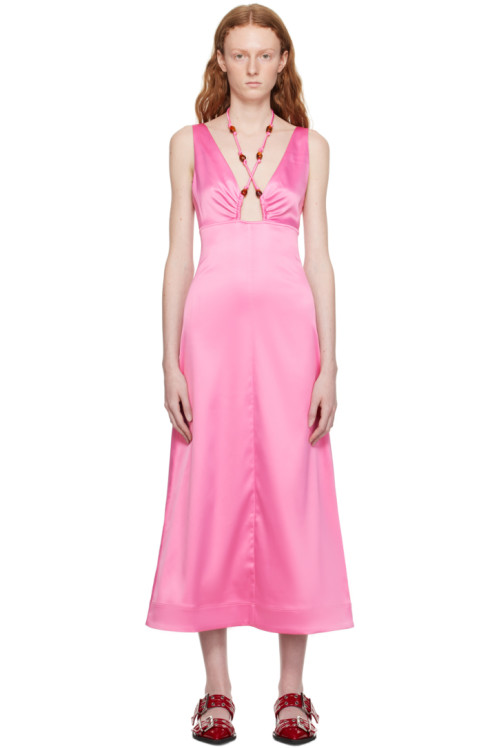 GANNI Pink Halter Midi Dress,Wild orchid, image