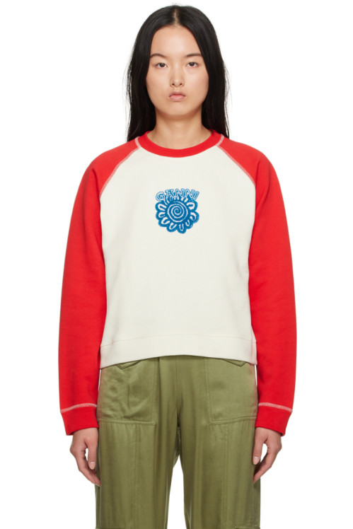 GANNI White & Red Isoli Sweatshirt,Egret
