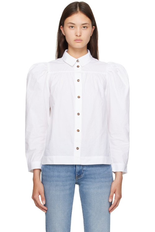 GANNI White Puff Sleeve Shirt,Bright White