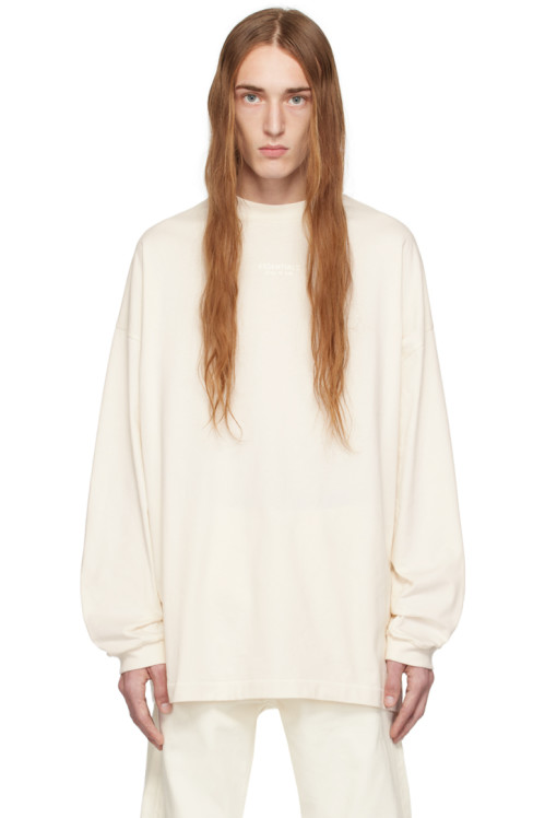 피오갓 에센셜 Fear of God ESSENTIALS Off-White Crewneck Long Sleeve T-Shirt,Cloud dancer, image