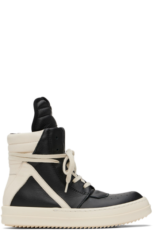 Rick Owens Kids Black & Off-White Geobasket Sneakers