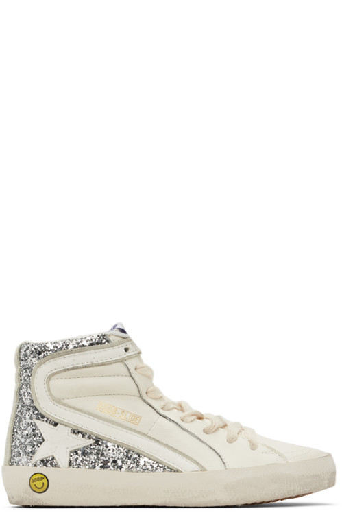 Golden Goose Kids White & Silver Slide Sneakers