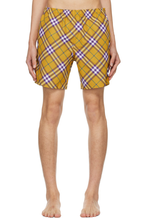 버버리 Burberry Yellow Check Swim Shorts,Pear